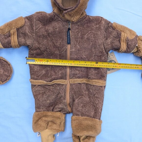 Kids 12 Month Brown Teddy Bear Bunting Zip Up Snowsuit Winter Cozy Faux Fur NWT - Picture 6 of 9
